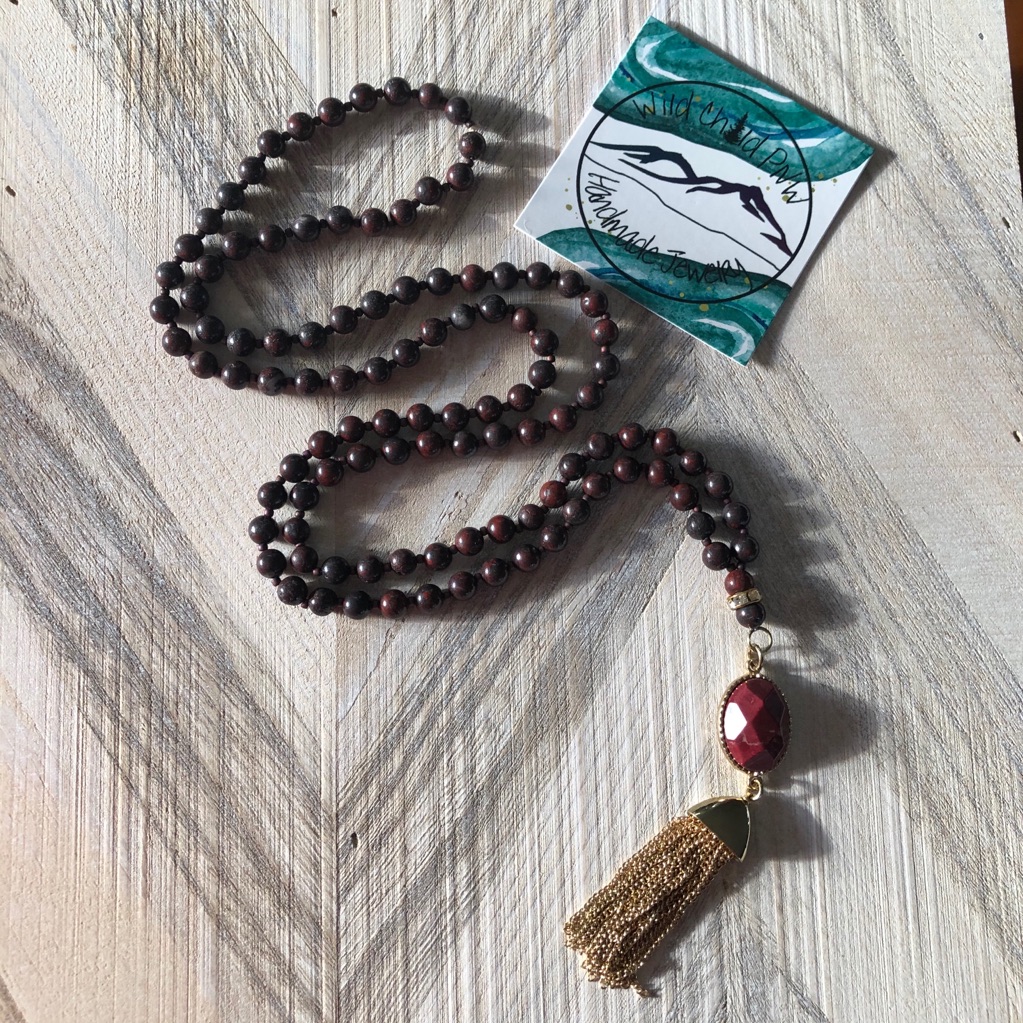 Red Stone Mala With Gold Tassel